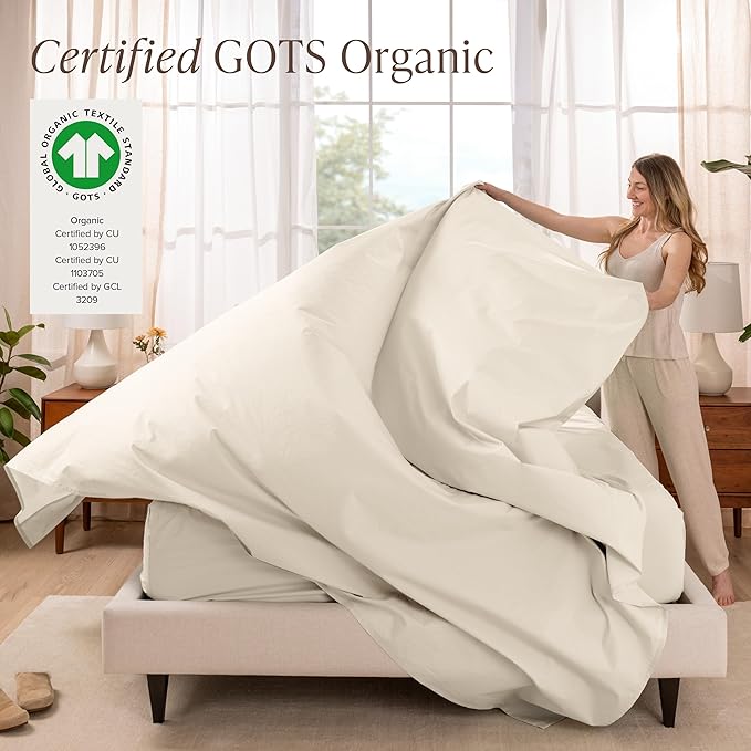 Bare Home 100% Organic Cotton King Sheet Set - Crisp Percale Weave - Lightweight & Breathable - Bedding Sheets & Pillowcases (King, Sand)