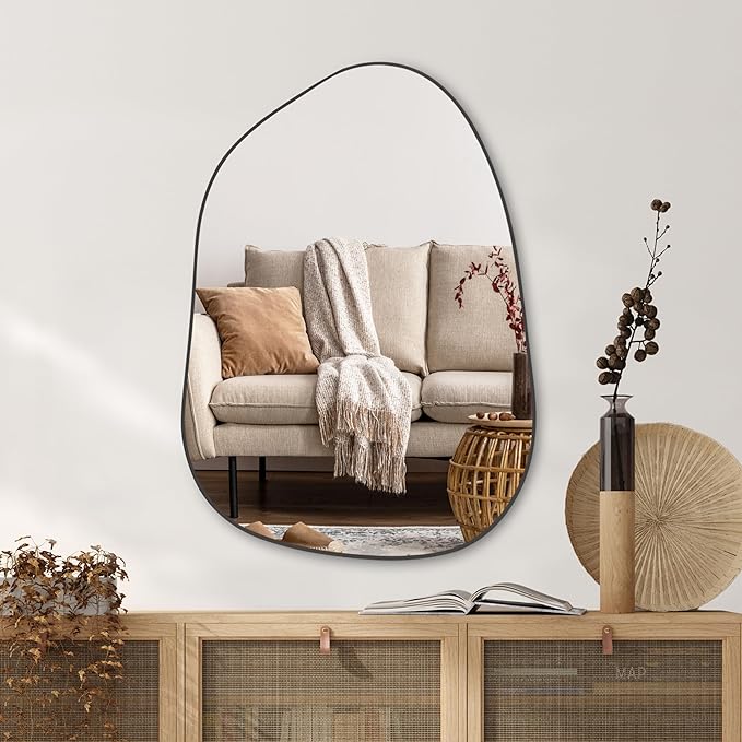 PERFNIQUE Irregular Wall Mirror Asymmetrical Mirror, 27''x19'' Black Mirror for Bathroom Bedroom Living Room Entryway, Decorative Modern Wall Decor, Wall Mounted Mirror (Black, 27''x19'')