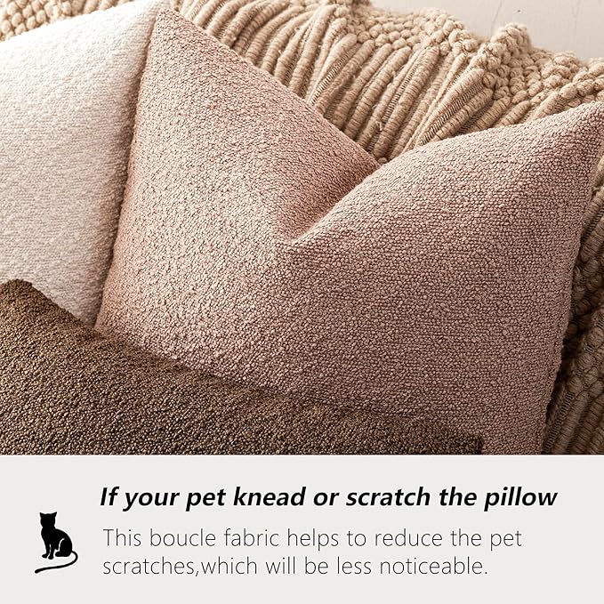 Foindtower Decorative Textured Boucle Throw Pillow Covers Accent Solid Pillow Cases Neutral Soft Cozy Couch Cushion Case for Chair Sofa Bedroom Living Room Home Decor 26x26 Inch,1PC,Light Pink