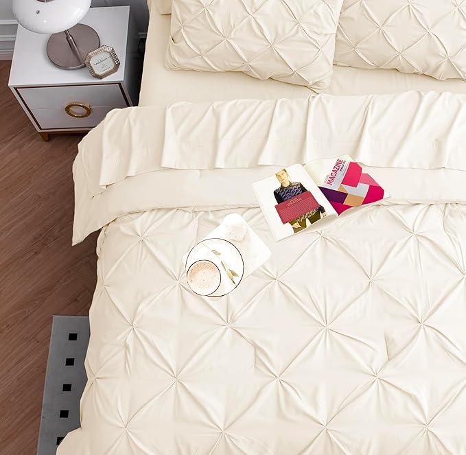 LANE LINEN King Size Comforter Set - 7 Pieces King Size Bed in A Bag, King Bedding Sets with Comforters, Sheets, Pillowcases & Shams, Bedding Set - Ivory