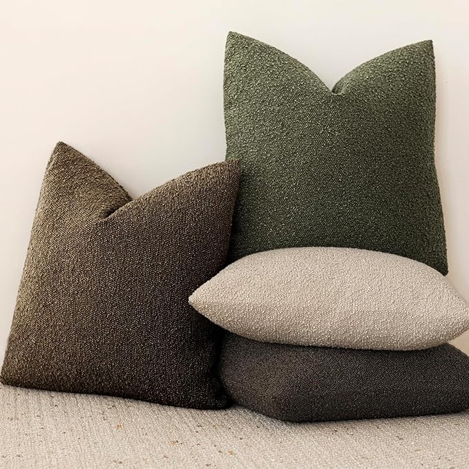 Foindtower Decorative Textured Boucle Throw Pillow Covers Accent Solid Pillow Cases Neutral Soft Cozy Couch Cushion Case for Chair Sofa Bedroom Living Room Home Decor 24x24 Inch,1PC,Chocolate