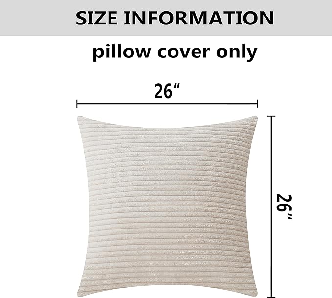 Home Brilliant Super Soft Plush Corduroy Textured Large Euro Pillow Sham Christmas Pillow Cover for Couch Floor Bedroom, Washable & Breathable, 26 x 26(66cm), Cream Cheese