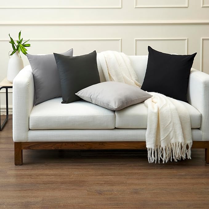 Encasa XO Throw Pillow Covers 20x20 in Set of 2 Grey | No Inserts | Cotton Pillow Covers for Living Room, Bed, Sofa, Couch | Decorative Cushion Covers with Improved Zippers