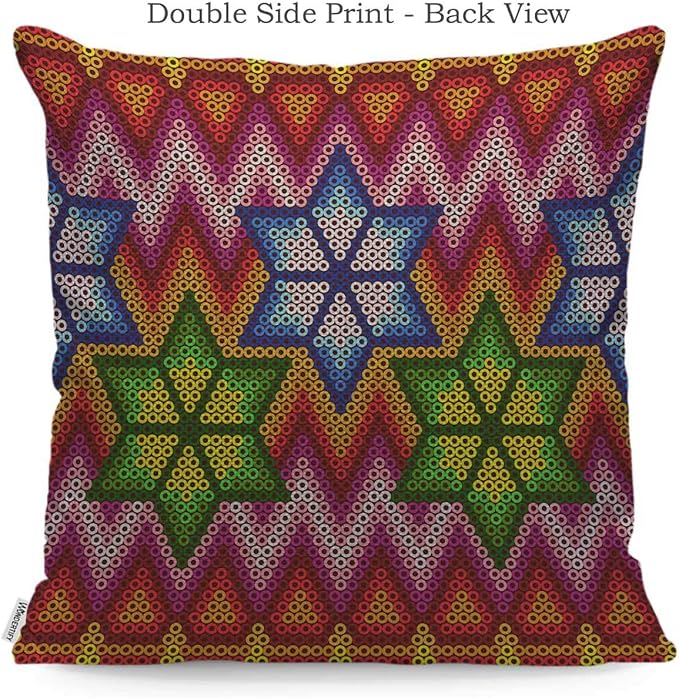 WONDERTIFY Throw Pillow Case Cover Beads of The Mexican People Huichol Ethnic Colorful Soft Linen Pillow Case for Decorative Bedroom/Livingroom/Sofa/Farm House Couch Pillow Cushion Covers 18x18 Inch