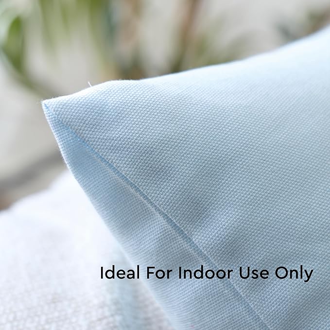 Encasa XO Throw Pillow Covers 18x18 in Set of 2 Ice Blue | No Inserts | Cotton Pillow Covers for Living Room, Bed, Sofa, Couch | Decorative Cushion Covers with Improved Zippers
