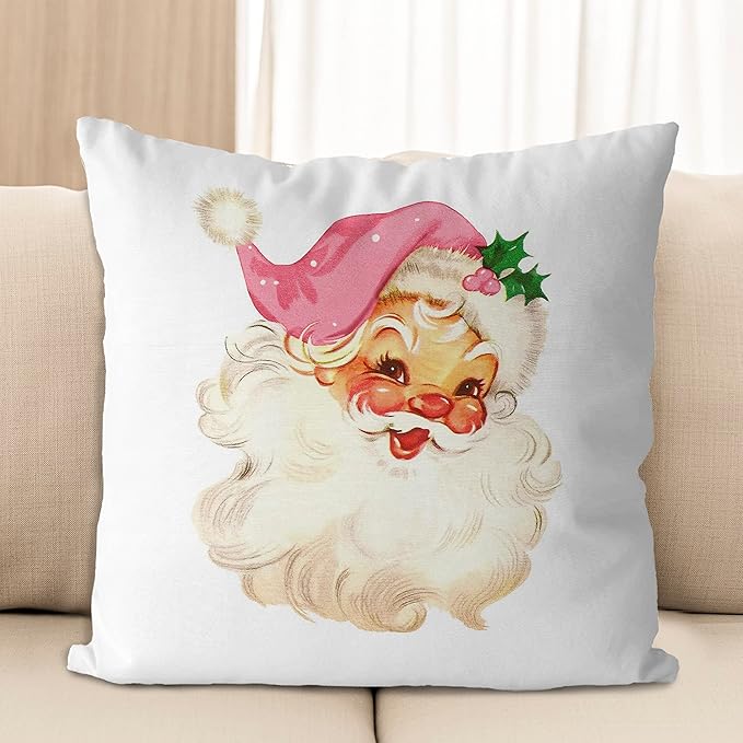 DOTAIN Pink Christmas Decor - 18x18 Vintage Santa Throw Pillow Covers