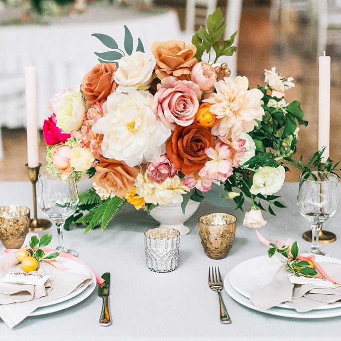AmyHomie Champagne Artificial Flowers Combo Silk Mix Peony Rose Hydrangea Fake Flowers w/Stem for DIY Wedding Bouquets Centerpieces Arrangements Table Party Bridal Baby Shower Home Fall Decor
