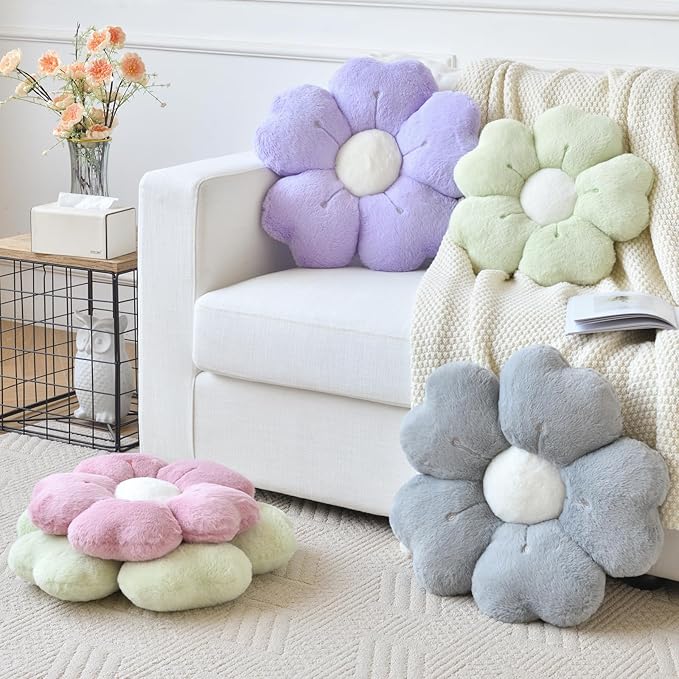 Flower Pillow, Flower Shaped Pillow Decorative Throw Pillows for Bed Couch, Cute Daisy Pillow Dorm Decor Floor Seating Cushion (Light Purple, 15 Inches)
