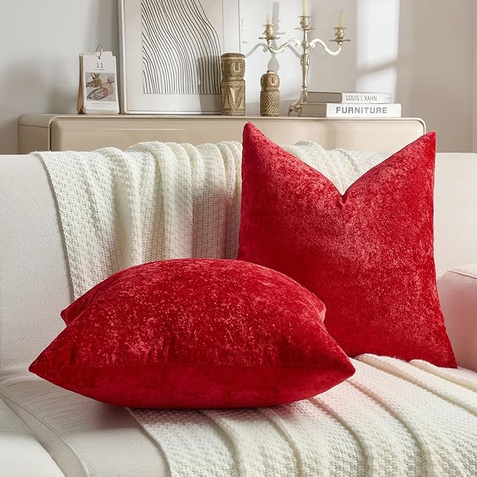 FUTEI Red Flannel Throw Pillow Covers 20x20 Inch Set of 2,Soft Dimensional Textured Cushion Cases,Modern Home Decor for Couch Living Room