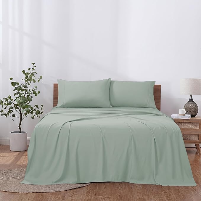 Modern Threads Soft Microfiber Solid Sheets - Luxurious Microfiber Bed Sheets - Includes Flat Sheet, Fitted Sheet with Deep Pockets, & Pillowcases Seafoam Full