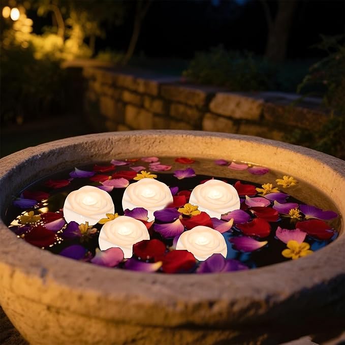 Aignis 36pcs Flameless LED Floating Candles, White Rose Plastic Tealight Battery Operated, 120+ Hours Glow Time, Cozy Light for Romantic Pool/Bathtub/Hot Bath/Wedding Centerpiece Decor(D2.83*H1.42)