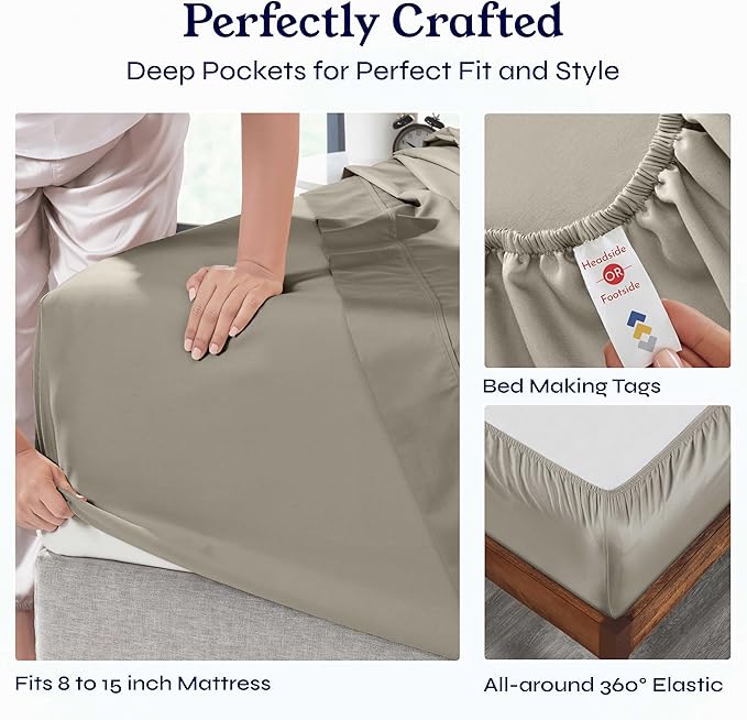 California Design Den Twin XL Sheet Sets - 100% Cotton Sheets, 400 Thread Count Sateen, Deep Pockets, Cooling and Durable Bedding for Dorm Rooms & Adults - Taupe