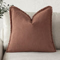 Foindtower Decorative Linen Fringe Throw Pillow Covers Cozy Boho Farmhouse Cushion Cover with Tassels Soft Accent Pillowcase for Chair Sofa Bed Living Room Home Decor, 22×22 Inch,1PC,Rust Red