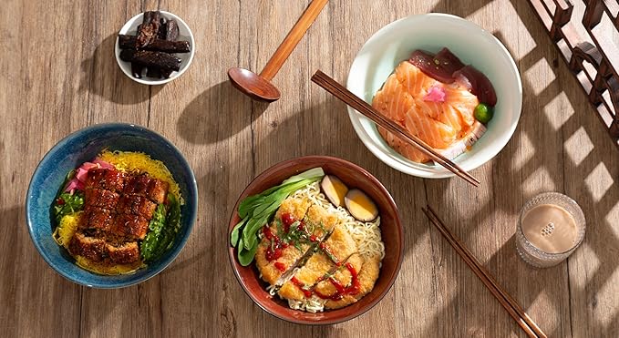 8 Inch Ceramic Ramen Bowl Set of 2, 40oz Japanese Bowls with Spoons & Chopsticks,Durable,Microwave & Dishwasher Safe,Perfect for Ramen,Pho,Salad,Soup,Noodles，Mixing bowls（Verdigris Green）