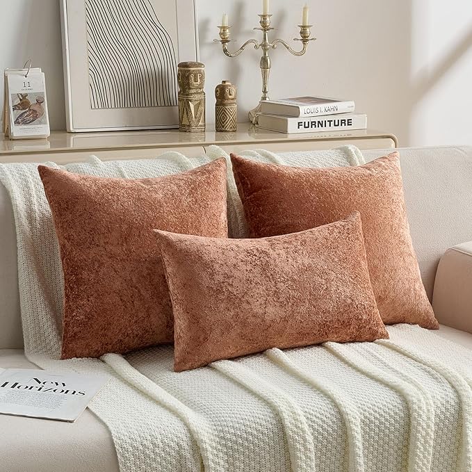 FUTEI Rust Flannel Throw Pillow Covers 16x16 Inch Set of 2,Soft Dimensional Textured Cushion Cases,Modern Home Decor for Couch Living Room