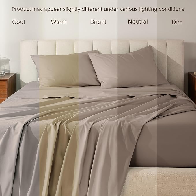 Bare Home 100% Organic Cotton Twin XL Sheet Set - Crisp Percale Weave - Lightweight & Breathable - Bedding Sheets & Pillowcases (Twin XL, Taupe)