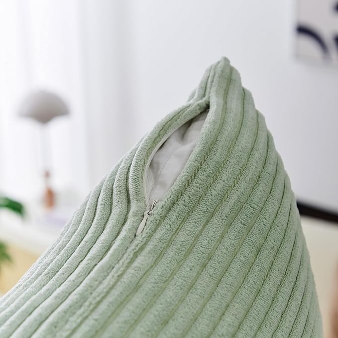 Home Brilliant 26x26 Throw Pillow Cover Green Spring Euro Shams Super Soft Striped Velvet Large Cushion Cover for Living Room Bedroom Decor, 26" x 26" (66cm), Mint
