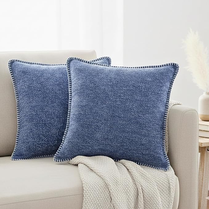 22x22 Pillow Cover Pack of of 2 Navy Blue Soft Textured Chenille Comfy Cozy Large Cushion Covers for Couch Pillows Modern Decor Square Big Pillows Cases Sofa Pillows Farmhouse Decor