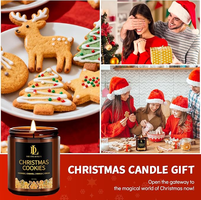 Christmas Cookies Scented Candle, Natural Soy Candles for Home Scented, 7oz Holiday Candle with 50hr Burn Time, Aromatherapy Candles Christmas Holiday Gifts for Women Men