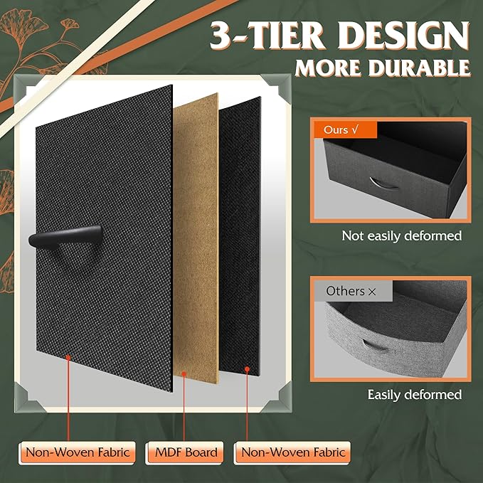 WLIVE Fabric Dresser for Bedroom, Tall Dresser with 8 Drawers, Storage Tower with Fabric Bins, Double Dressers, Chest of Drawers for Closet, Living Room, Hallway, Charcoal Black