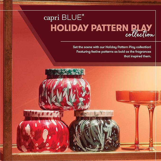 Capri Blue Pattern Play Signature Holiday Candle - Luxury Holiday Scented Candle for Home- Long Lasting Soy Wax Blend - Comes in Decorative Glass Jar (Crystal Pine, 19 oz)