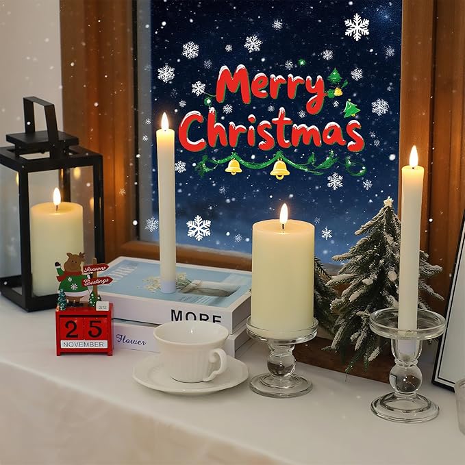 Real Wax LED Flameless Candles with Remote Timer, 4 Pcs Ivory Battery Operated Window Candle with 3D Flickering Flame for Fireplace Xmas Halloween Wedding Decor (9.5" Taper & 5" Pillar)