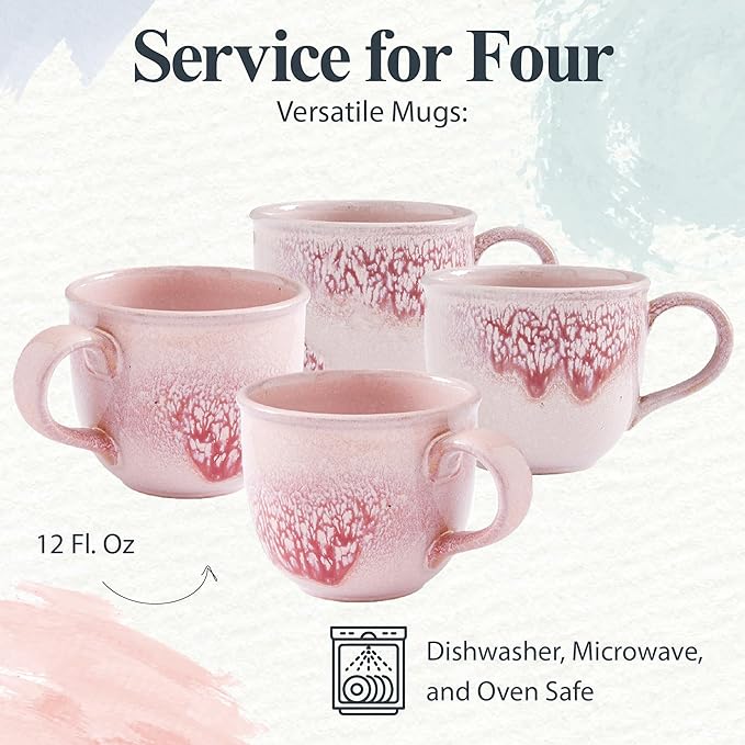 Portmeirion 12oz Minerals Mug, Rose Quartz (Set of 4) - Stoneware Coffee Cup with Reactive Glaze, Durable & Stylish Ceramic Mug - Microwave, Dishwasher, Oven Safe - Earthy Design for Cafe & Home