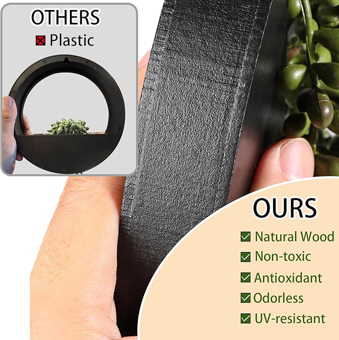 Floweroyal 2pcs Artificial Succulents Hanging Plants 12.2'' Fake String of Pearls in Pot with 8.3'' Lanyard for Indoor Outdoor Wall Decor (Black).