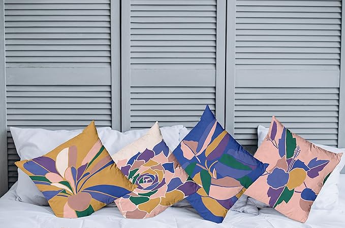 Ambesonne Floral Throw Pillow Cushion Case Pack of 4, Abstract Flowers and Petals with Exotic Vibes Colorful Modern Style, Modern Accent Double-Sided Digital Printing, 20", Rose Dark Violet Mustard