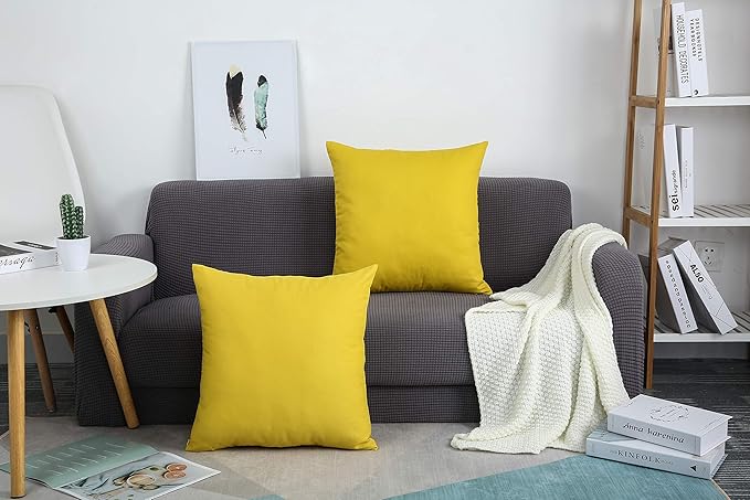 TangDepot Handmade Decorative Solid 100% Cotton Canvas Throw Pillow Covers/Pillow Shams, (24"x24", Deep Yellow)