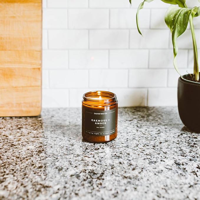 Calyan Wax Co. Soy Wax Candle, Aspen + Fog Scented Candle, 57 Hour Burn Time, Aromatherapy Soy Candles, Non Toxic & Vegan Soy Wax, Amber Glass Jar Scented Candles, 7.2oz