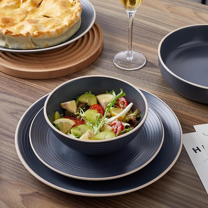 Stone Lain Lauren Modern Stoneware 16-piece Round Dinnerware Set, Plates and bowls Set, Dish set for 4, Charcoal