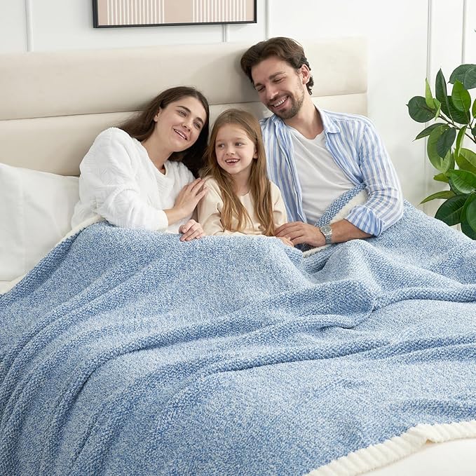 Snuggle Sac Heather Blue Bed Blanket Oversized Twin XL 66x90, Super Soft Warm Blankets for Bed, Living Room, Luxurious Microfiber Blanket Dupes, Heather Blue, 66x90