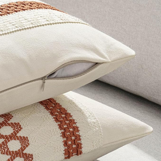 MIULEE Set of 2 Burnt Orange Fall Decorative Pillow Covers 20x20 Inch Farmhouse Rustic Boho Couch Throw Pillows Modern Cotton Cushion Covers Retro Cute Macrame Woven Home Decor for Bed Sofa Chair