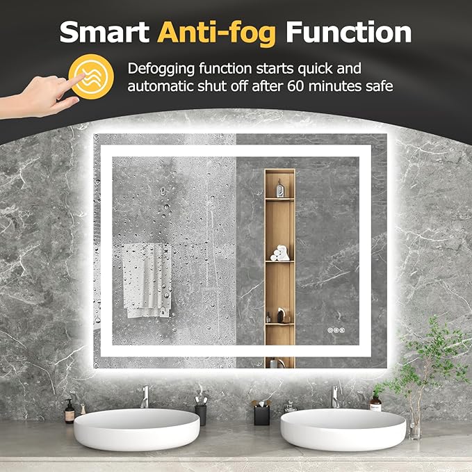 48X40 LED Bathroom Mirror with Lights, Anti-Fog, Dimmable, Backlit + Front Lit, Smart Bathroom Vanity Mirror, Memory Function, Shatterproof, Tempered Glass (Horizontal/Vertical)