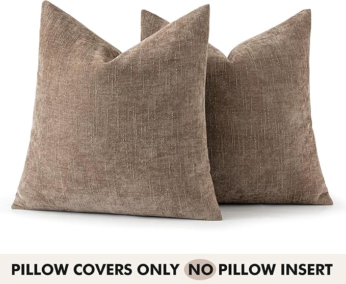 Woaboy Set of 2 Textured Throw Pillow Covers Decorative Soft Accent Square Chenille Pillowcases Neutral Farmhouse Cushions Modern Home Decor for Couch Sofa Bedroom Living Room 24x24 Inch, Taupe Gray