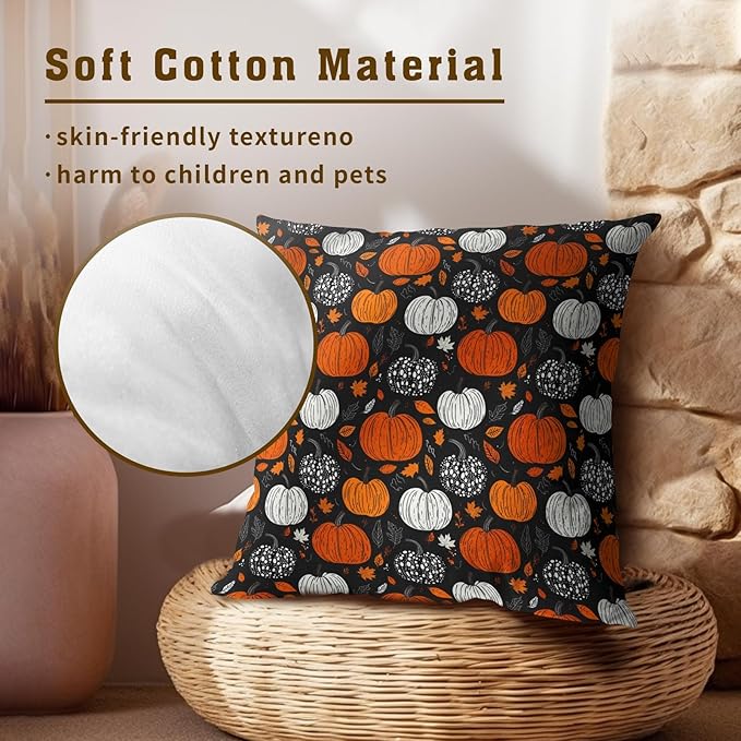 Fall Pillow Covers 22x22 - Thanksgiving Throw Pillow Covers 22x22 Pumpkin Maple Leaves Pillowcase Set of 2 Botanical Autumn Cushion Cover for Sofa Home