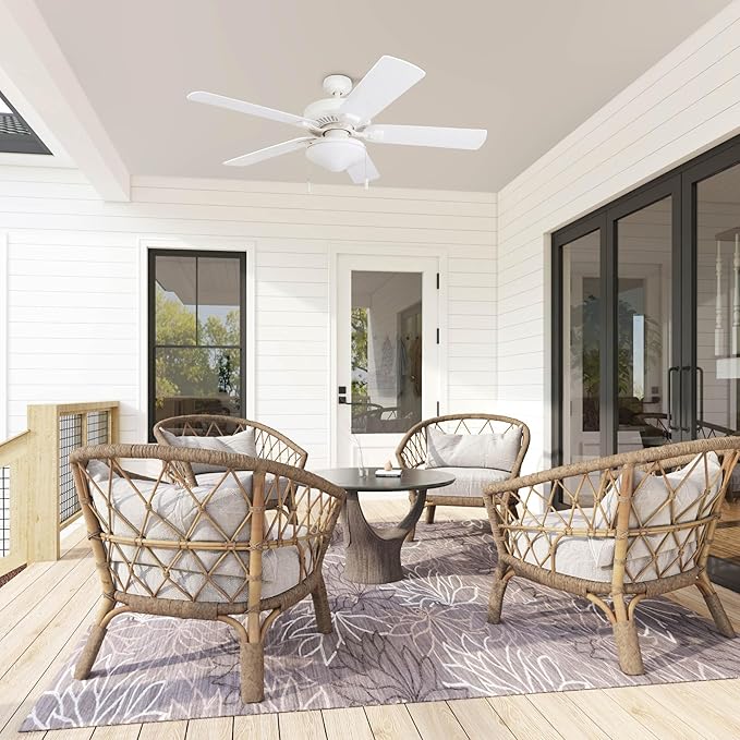 Honeywell Ceiling Fans Belmar 52 Inch Ceiling Fan With Light, Indoor/Outdoor Ceiling Fan with Pull Chain, LED Tri-Mount 5 Blade Design, ETL Damp Rated, White (50513-01)