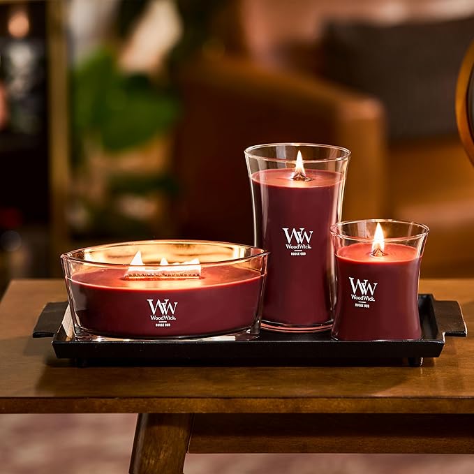 WoodWick Rouge Oud Medium Hourglass Candle, Crackles as it Burns, Up to 65 hrs Burn time, Perfect for Gifting, 9.7 oz