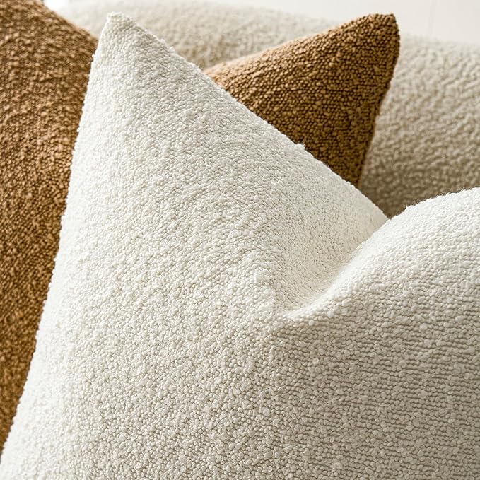 Foindtower Decorative Textured Boucle Throw Pillow Covers Accent Solid Pillow Cases Neutral Soft Cozy Couch Cushion Case for Chair Sofa Bedroom Living Room Home Decor 24 x 24 Inch,White
