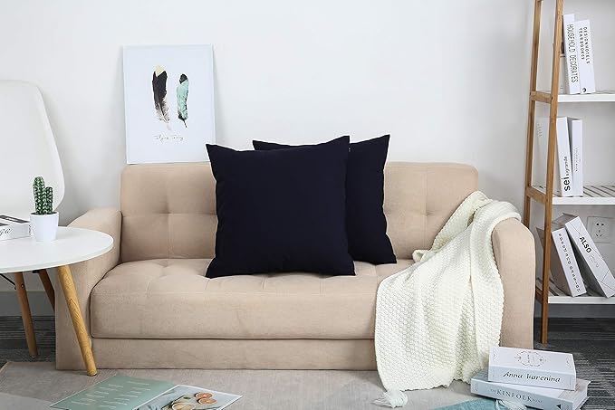 TangDepot Cotton Solid Throw Pillow Cover, 12 INCH x 12 INCH, Dark Navy