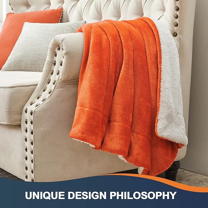 Walensee Sherpa Fleece Blanket (Queen Size 90”x90” Orange) Plush Throw Fuzzy Super Soft Reversible Microfiber Flannel Blankets for Couch, Bed, Sofa Ultra Luxurious Warm and Cozy for All Seasons