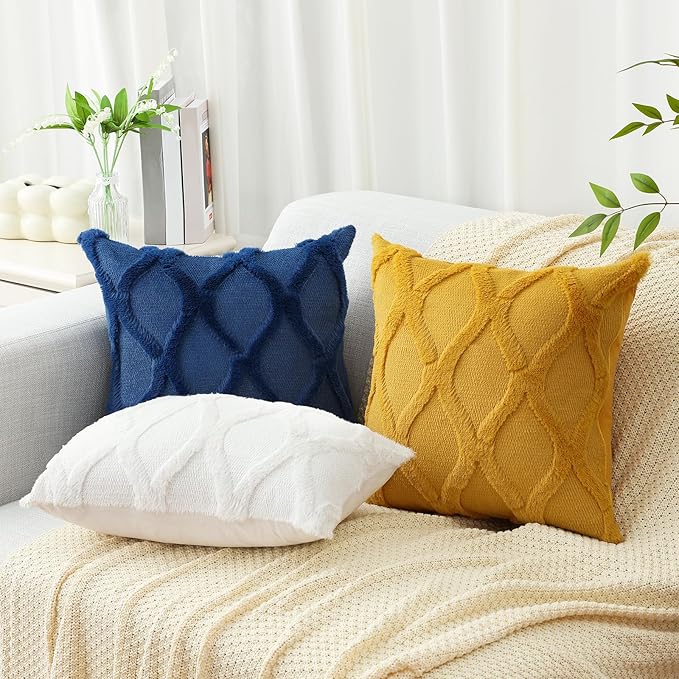 decorUhome Throw Pillow Covers 26x26 Inch Set of 2, Soft Plush Faux Fur Wool Dark Blue Couch Pillow Covers, Decorative Neutral Pillow Cases for Bed Sofa Living Room Home Decor