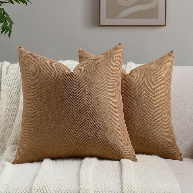 FUTEI Rust Chenille Throw Pillow Covers 22x22 Inch Set of 2,Soft Wide Chevron Textured Cushion Case,Farmhouse Home Decor for Couch Living Room