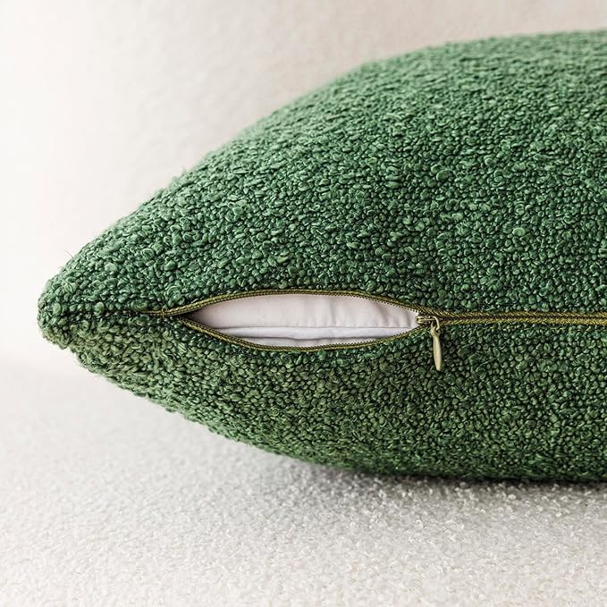 Foindtower Decorative Textured Boucle Throw Pillow Covers Accent Solid Pillow Cases Neutral Soft Cozy Couch Cushion Case for Chair Sofa Bedroom Living Room Home Decor 16x16 Inch,1PC,Hunter Green