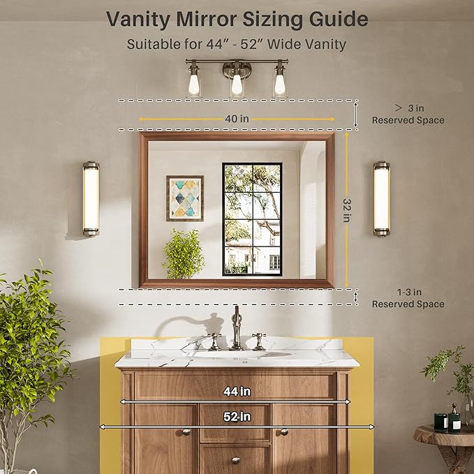 40x32 Inch Bathroom Mirror for Wall, Anti-Rust Walnut Wood Grain Metal Framed Bathroom Mirrors for Over Sink,Rectangler Mirrors for Bathroom Vanity, Farmhouse, Bedroom, Living Room, Entryway Decor