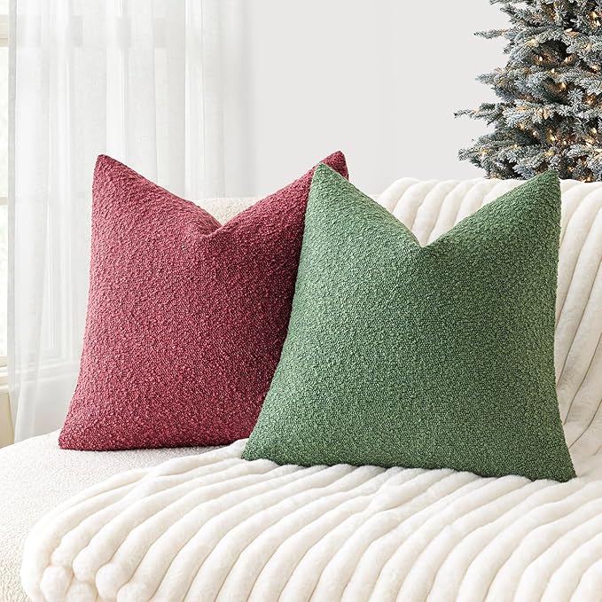Foindtower Decorative Textured Boucle Throw Pillow Covers Accent Solid Pillow Cases Neutral Soft Cozy Couch Cushion Case for Chair Sofa Bedroom Living Room Home Decor 16x16 Inch,1PC,Hunter Green