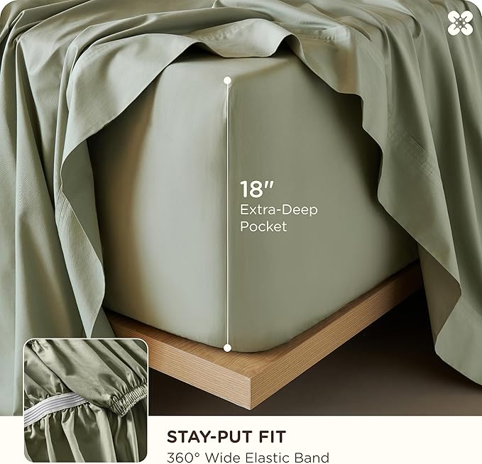 Bedsure Cooling Sheets, Rayon Derived from Bamboo & Cotton Blend, GentleSoft, Breathable, King Size Sheets Set, Deep Pocket Up to 18", Hotel Luxury Bedding for Hot Sleepers, Sage Green