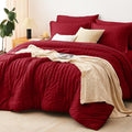 CozyLux Queen Comforter Set Dark Red Seersucker 7 Pieces Bed in a Bag Queen Comforter Set with Sheets, Luxury Soft Bedding Set with Down Alternative Comforter, Sheets, Pillowcases & Shams All Seasons