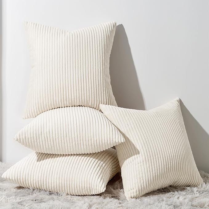 Topfinel Decorative Beige Cream Throw Pillow Covers Cushion Cases, Set of 4 Soft Velvet Modern Double-Sided Designs, Mix and Match for Home Decor, Pillow Inserts Not Included (18x18 inch)